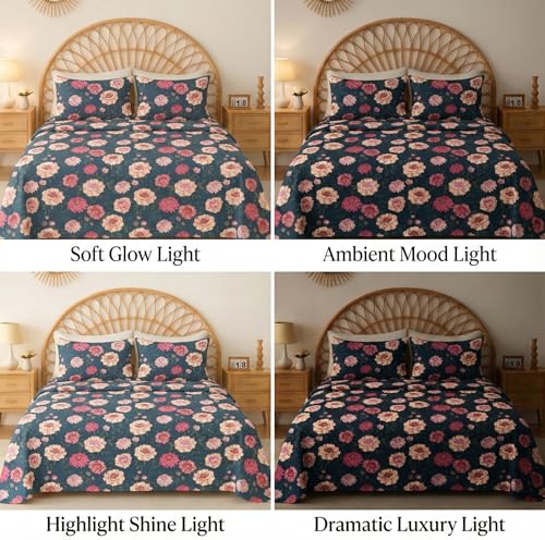 Image of VAS COLLECTIONS Cloud Cotton Double Bedsheet 180 TC | Soft & Breathable Cotton Bedding Set with 2 Pillow Covers | Elegant Floral Printed Bed Sheet for Bedroom & Home | 90 x 90 Inches (Midnight Bloom)