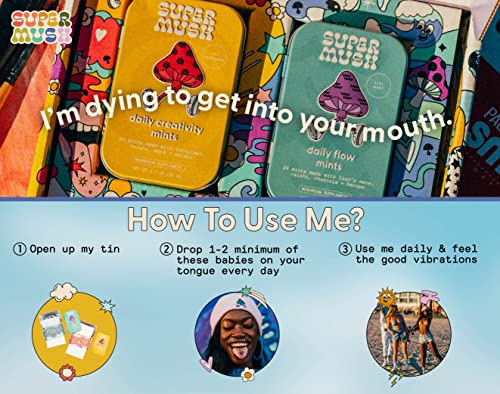 Supermush Daily Supplemint | Mushroom Mint Supplement | Mints For Flow, Focus, Creativity And Connection | Lion's Mane, Cordyceps And Reishi Mixed Mushrooms | 4 X 20G Organic Mushroom Mint… #TOP3