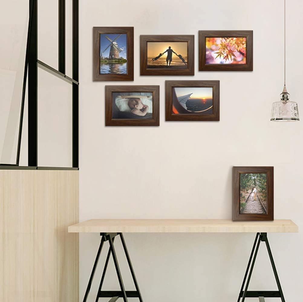 Schliersee 4x6 Rustic Picture Frames Multi Set, 4 by 6 Photo Brown Frame Wall Tabletop Display, 6 Packs