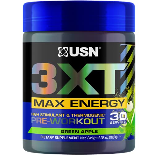 Usn 3Xt Max Energy Pre-Workout Supplement Powder For Energy, Endurance, And Pump, Preworkout Drink Mix, Nitric Oxide, Citrulline, Caffeine, Zero Creatine, Green Apple (30 Servings) #TOP6