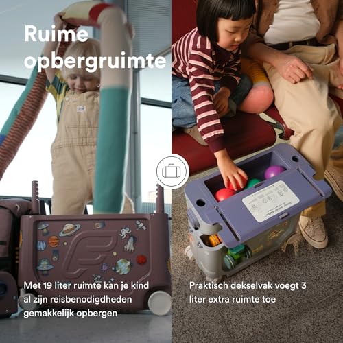 Image of Stokke Jetkids Bedbox - Kids Ride-On Suitcase & Travel Bag, Helps Your Child Relax & Sleep on The Plane, Approved by Airlines, Swivel Wheels, Adjustable Strap - Arctic Blue