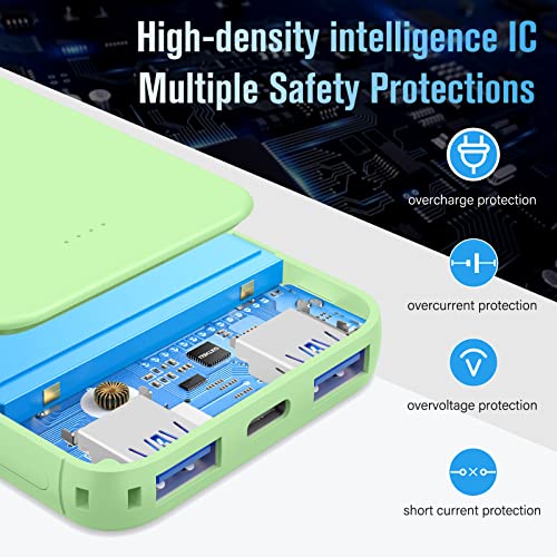 Vanyust Mini Power Bank,Portable Charger 5000Mah Capacity External Battery Pack Dual Output Port With Led Status Indicator Power Bank For Iphone, Samsung Galaxy, Android Phone,Tablet & Etc (Green) #TOP5