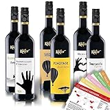 Großes Käfer Rotwein Mischpaket, Weinpaket + VINOX Weinkarten (6x0,75 l)