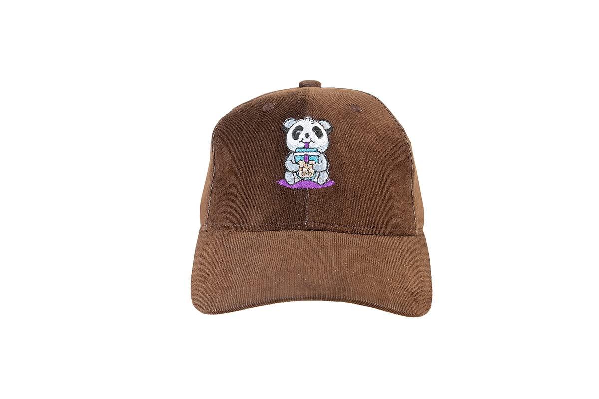 WhybeUnisex Classy Corduroy Coffee Panda Embroidered Baseball Cap with Adjustable Strap (Brown,Pack of 1)