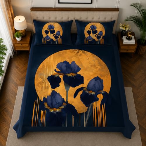 Image of 7D Digital Printed King Size Bedsheet with 2 Pillow Covers | Soft Premium Cotton Feel Microfiber Double Bed Bedsheet | Breathable,Wrinkle Free & Fade Resistant | (Navy Blue,King-225 x 250 CM)