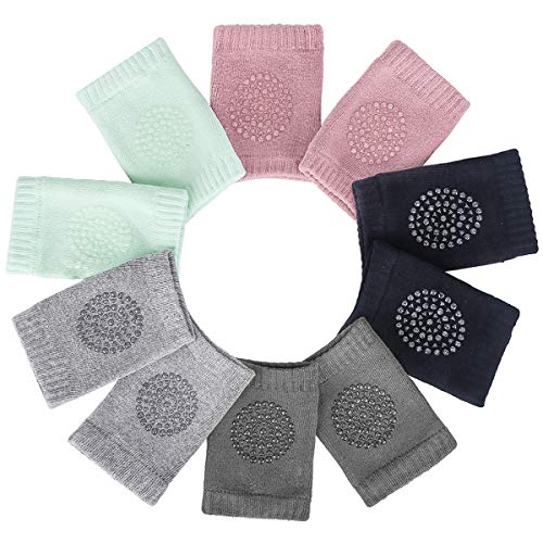 Cristgee Unisex Baby Knee Pads, Infant Leg Warmers, Toddler Anti Slip Kneepads Elastic Short Socks, Cotton Safe Protectors for Crawling 6-24 Monthes 5 Pairs