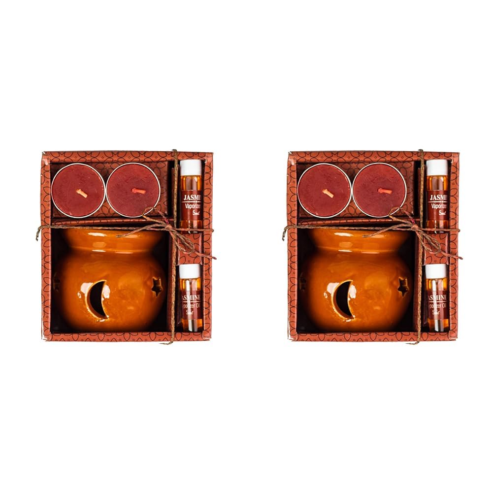 AuraDecor Fragrance Heat Diffuser Gift Set with Tealight Candles || HomeDecor || Diffuser Set || Tealight || Candles (Jasmine) (Pack of 2)