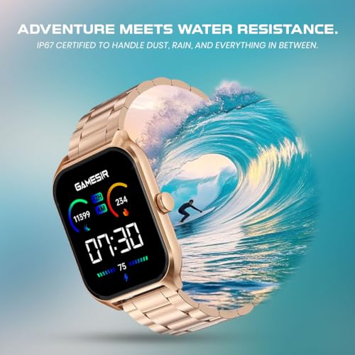 Image of GameSir H9 Smartwatch - Big Display | Bluetooth Calling | Heart Rate & SpO2 Monitor | 100+ Sports Modes | Long Battery | IP68 Waterproof | TFT Display | Design for Men & Women (Metal Gold)