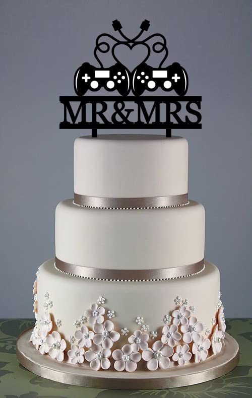 Gamer Couple Wedding Cake Topper - Game Controllers Cake Topper with Heart-Shaped Cable, Perfect for Gaming Couples' Wedding Cake Decoration 4