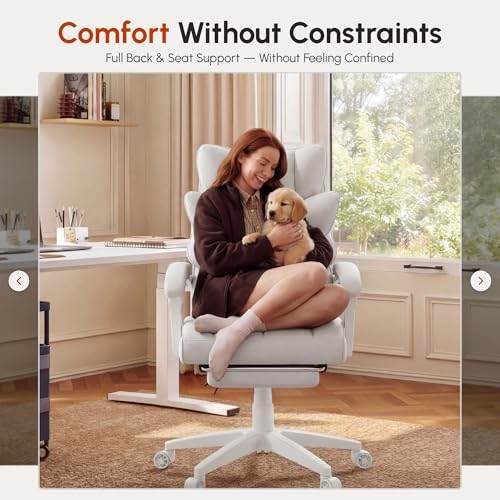 Image of Dowinx Big and Tall Office Chair with Pocket Spring Cushion,High Back Computer Gaming Chairs with Linkage Armrests,Executive Desk Chairs with Footrest,Cloth-White