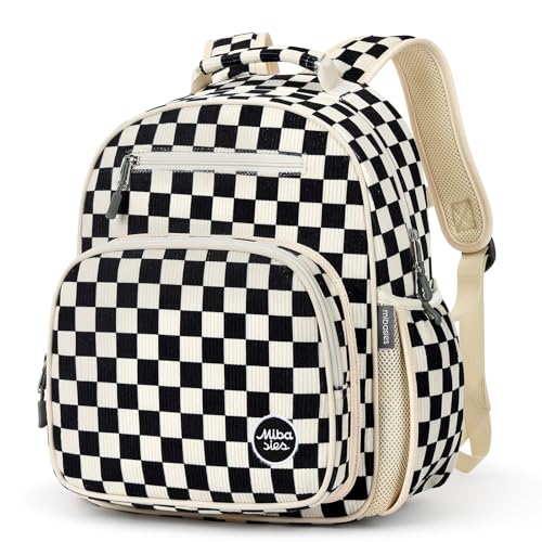 mibasies Corduroy Boys backpack 5-8: Cute Kids Backpack for Boys - 15 Inch Bookbag for Kindergarten Elementary School - Black Checkered