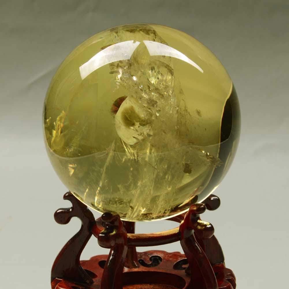 Ornamenti di sfera di cristallo giallo naturale Sfera di pietra di cristallo lucidata a mano Sfera di cristallo di quarzo Sfera di pietra Soggiorno moderno Xuan GUI Armadietto del vino Mobile TV Decor