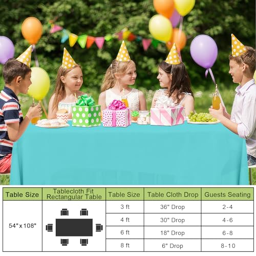 Image of Smiry Disposable Table Cloth - 6 Pack, 54 x 72 Inch Waterproof Rectangle Tablecloths for Parties, Decorative Plastic Table Cover, Leakproof & Sturdy, Teal