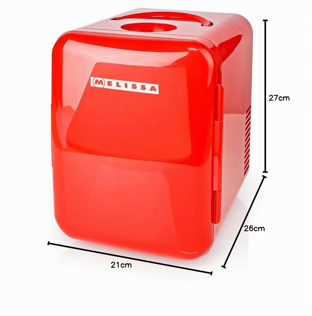 Melissa 16580009 Tragbarer Mini-Kühlschrank 4L/6 Dosen - Heiz- & Kühlfunktion, 220V/12V, kompaktes Design mit Tragegriff, herausnehmbares Fach - Rot