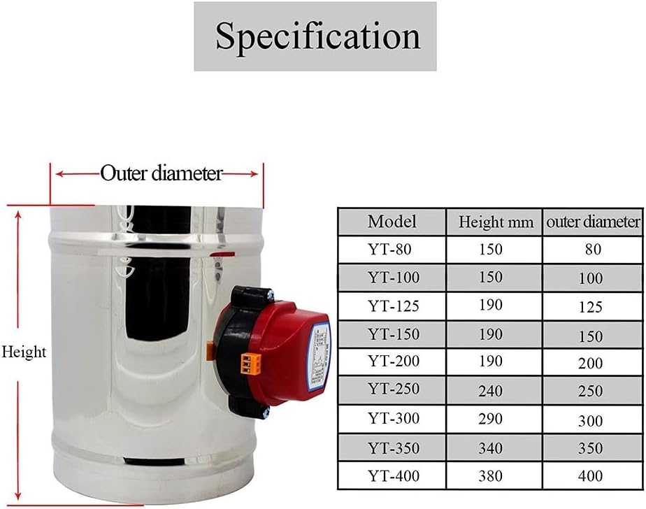 1Pcs 220V Electric Motorized Damper Air Duct Vent Air Damper Valve Diameter Ventilation Tube 80-400 Mm (Color : DC12V, Size : OD80mm)