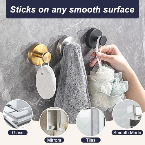 Reusable Suction Cup Hooks for Shower, Drill-Free Wall Hooks (4, Gold) - image 3