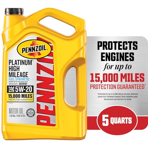 Pennzoil Platinum High Mileage Full Synthetic 5W-20 Motor Oil, 5 Quart (3 Pack)