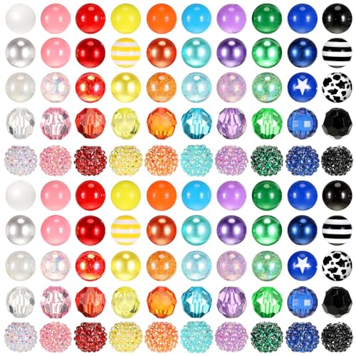 Huquary 100 Pcs 20mm Rhinestone Bubblegum Beads for Pens Mixed Crystal Resin Chunky Beads for DIY Craft Keychain Necklace Bracelet Jewelry Making(Bright Color)