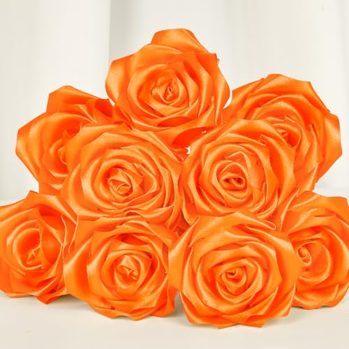 Image of Mauproy 1-1 /2 Inch Wide Torrid Orange Satin Ribbon, 50 Yards Solid Polyester Fabric Ribbon for Roses Making, Gift Wrapping, Flower Bouquets, Wedding Decorations, Handmade Crafts