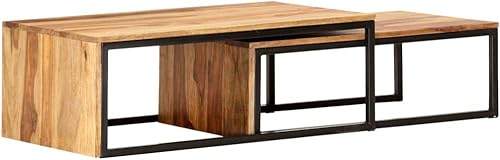 Miniatura 9 de Mesas nido, mesa de centro única, pequeña mesa de centro elevada adecuada para sala de estar, balcón, oficina, sala de estar familiar, 2 piezas de