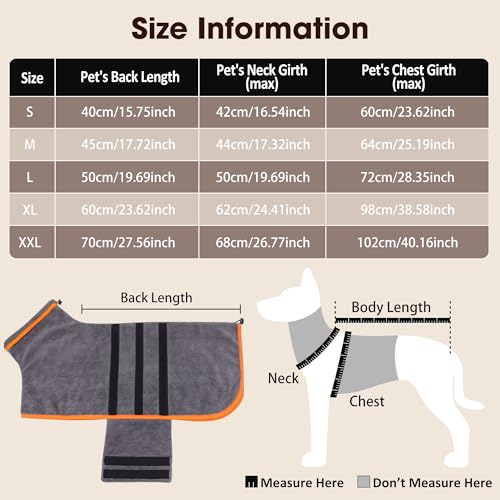 HezzLuv Bademantel für Hunde, Microtuch aus Mikrofaser für Mittelgroße und größere Tiere - Grau, Schnelles Trocknen, Super Saugfähig, perfekt für Hunde und Katzen (Orange, XL)