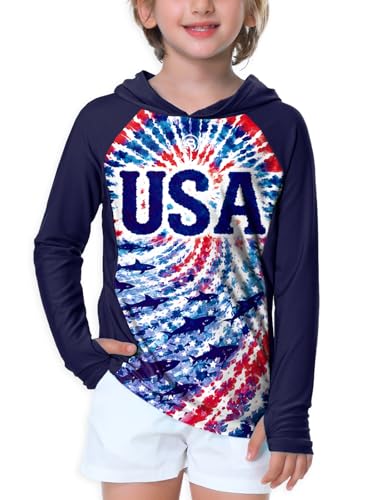 Image of AOBUTE Unisex Kids Long Sleeve Hoodie Rash Guard Boys UPF 50+ Swim Top with Thumb Hole 3-12 Years