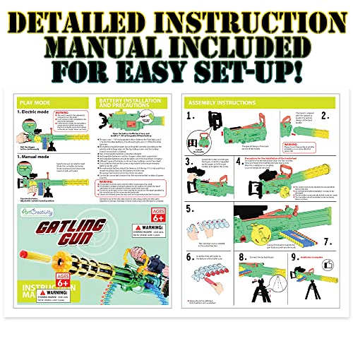 Artcreativity Electronic Gatling Toy Gun For Kids, Rapid Toy Machine With Foam Suction Darts And Accessories, Revolving Toy Gun With Automatic And Manual Mode, Great Gift Idea #TOP4