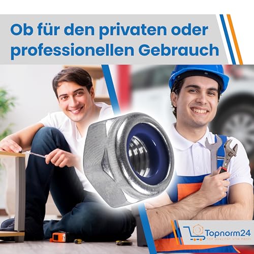 Topnorm24 - Sicherungsmuttern DIN 985 Edelstahl M10-25 Stück A2 - V2A rostfrei - Stopmuttern - Selbstsichernde Muttern - Klemmmuttern Schraubmutter (25, M10)