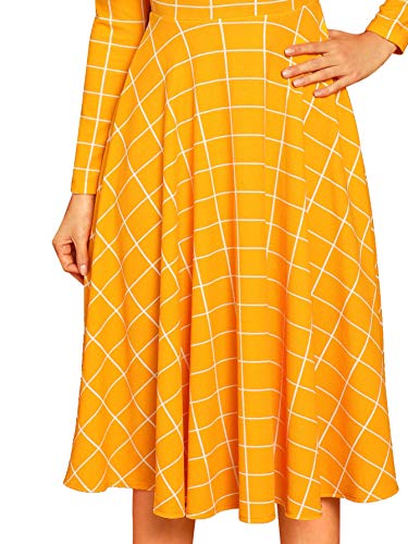 Image of Floerns Women's High Neck Plaid Fit and Flare Midi Dress