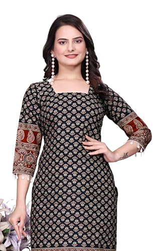 Image of Women's Pure Cotton Straight Fit Straight Cambric Jaipuri Printed Kurti