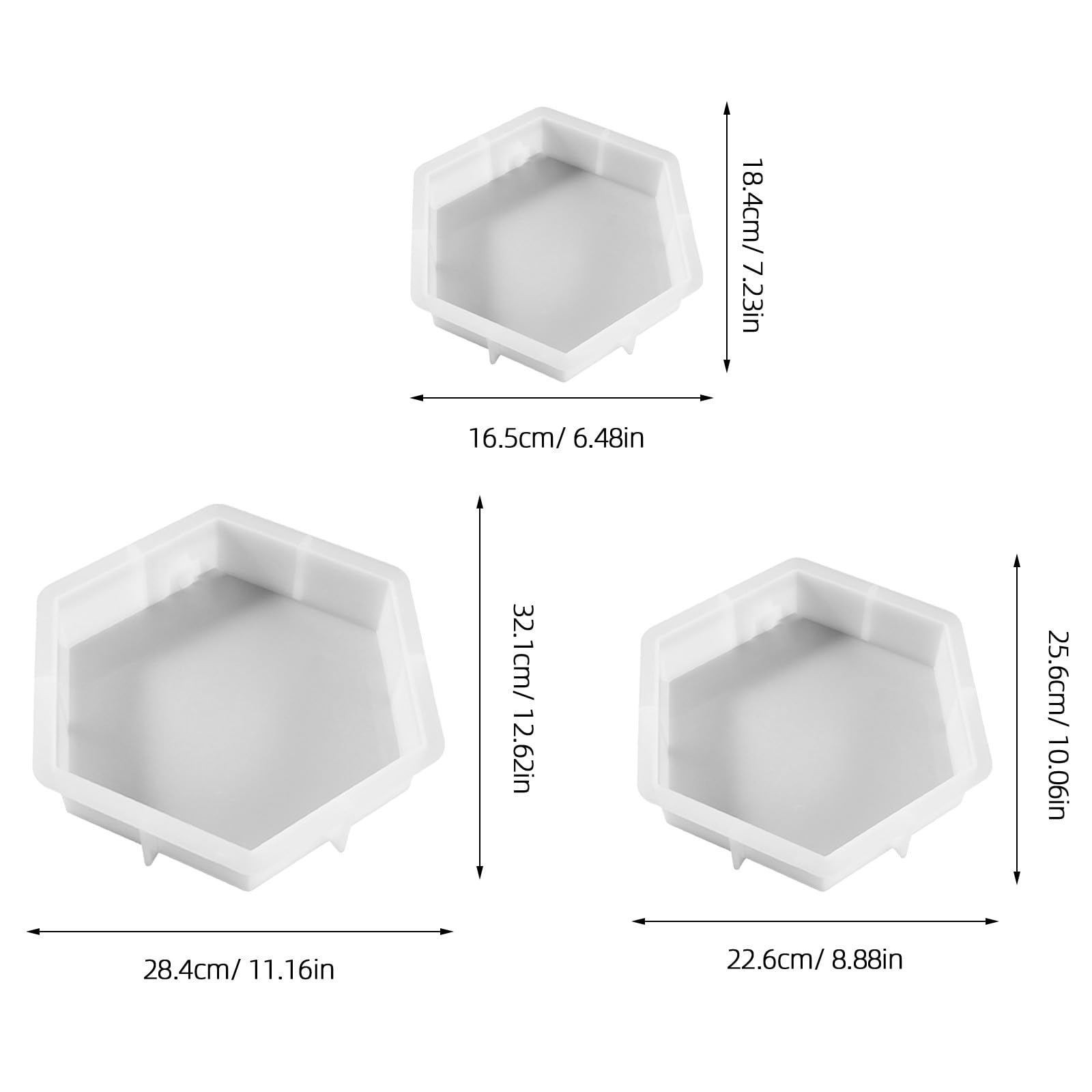TEHAUX 3 Pezzi Stampo Esagonale in Silicone per Resina Epossidica, Superficie Liscia, Facile Estrazione, per Conservazione Fiori e Uso in Workspace e Home