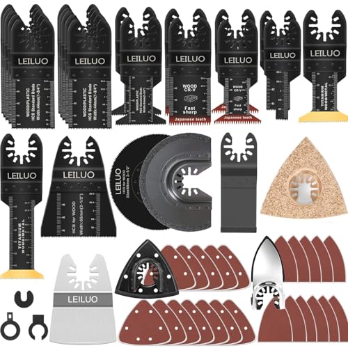 LEILUO 112 Pcs Oscillating Multi Tool Accessories Kits Cutting Sanding Grouting Universal Oscillating Saw Attachments with Storage Bag Compatible with DeWalt Dremel Makita and More