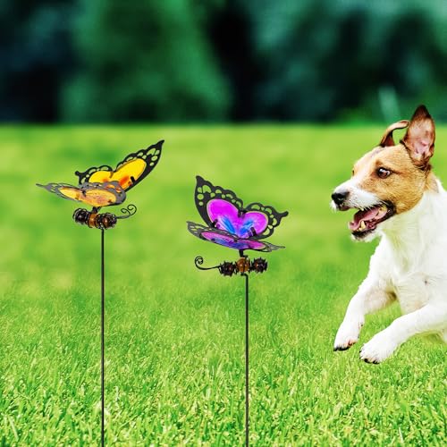 Butterfly Garden Stakes,Butterfly Kit Made of Glass and Metal,Colorful Butterflies Garden Decorations Can Make The Garden Full of Color and Vitality. (Yellow and Purple)
