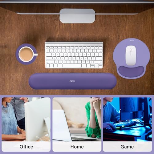 Image of MOSISO Wrist Rest Support for Mouse Pad&Keyboard Set, Circle Curved Ergonomic Mousepad&Coaster Non-Slip Base Home /Office Pain Relief&Easy Typing Pad with Soft Cloth&Raised Memory Foam, Imperial Purple