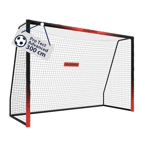 HUDORA Fußballtor Pro Tect 300 Advanced – Outdoor Fußballtor mit Netz und wetterfester Ummantelung für Kinder/Erwachsene – Einfacher Aufbau im Garten – Torwand mit Reiß- und Klettverschlüssen – Black