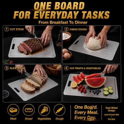 Tabla de cortar Tsinlan.ayn de titanio 100% puro, doble cara con surco para jugos, apta para lavavajillas, rectangular grande miniatura 4