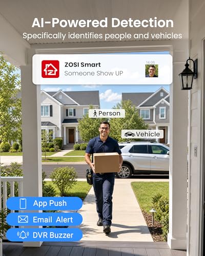 Image of ZOSI 8CH 3K Lite Home Security Camera System Outdoor Indoor, AI Human /Vehicle Detection, Night Vision, 4pcs 1920TVL 1080P Metal CCTV Cameras, Remote Access, H.265+ 8 Channel Video DVR No Hard Drive