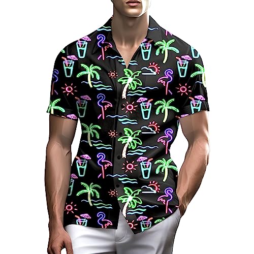 Neon Shirts for Men Button Up Shirts,Mens Neon Shirt Hawaiian Shirt for Men,Mens Beach Shirts Neon Clothes