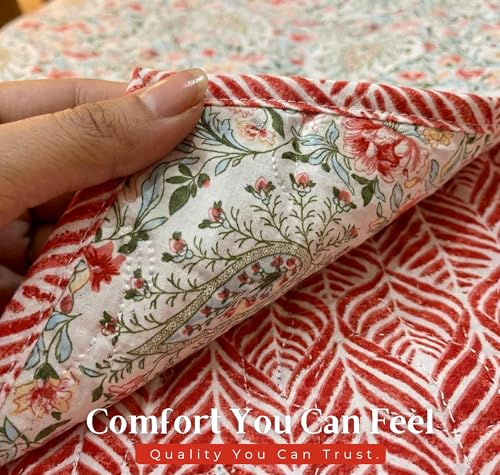 Image of VAS COLLECTIONS Ultrasonic 280 TC All Season King Size Bedspread /AC Blanket for Double Bed | Super Soft Quilted Bedcover /Rajai | Lightweight Durable Comforter | 80 x 90 Inches, Pink White