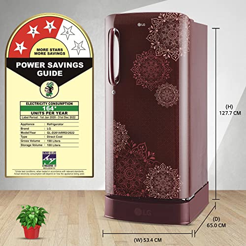 Image of LG 190 L 3 Star Direct-Cool Single Door Refrigerator Appliance (GL-D201ARRD, Ruby Regal, Base stand with drawer & Fast Ice Making, 2022 Model)