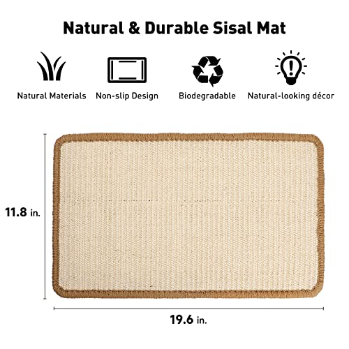 Image of FUKUMARU Cat Scratching Mat | 19.6 x 11.8 Inch Natural Sisal Cat Scratch Pad Mats for Indoor Cats | Horizontal Cats Wall Scratcher Kitten Floor Rug with Sticky Tape | Furniture Protector