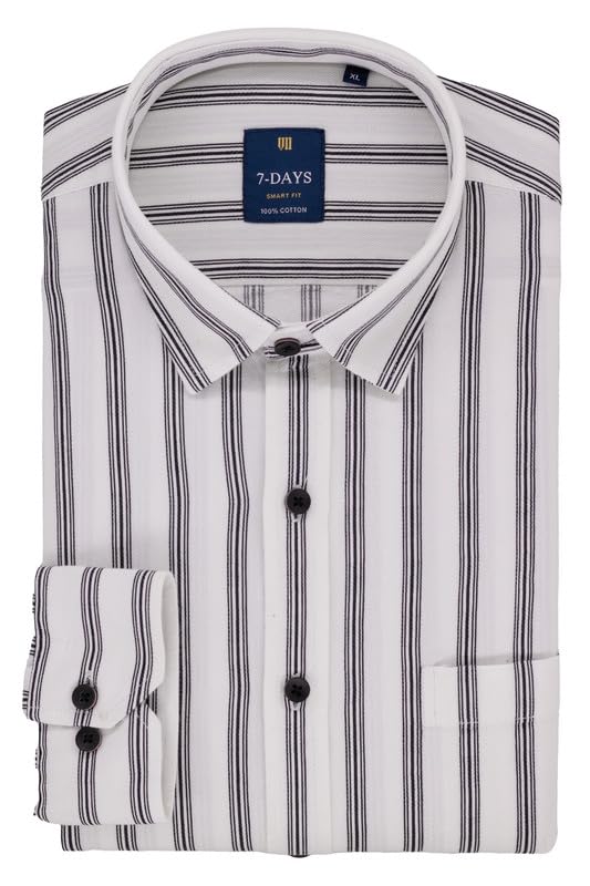 Image of 7-DAYS Men's Premium Striped Shirt - 100% Cotton, Tailored Fit (Between Slim & Regular), Full Sleeve, with Pocket - Smart Office & Casual Look