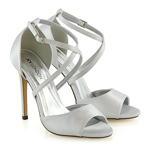 ESSEX GLAM Womens Ankle Strap Stiletto Heel Sandals Ladies Satin Buckle Bridal Party Shoes - Image 3