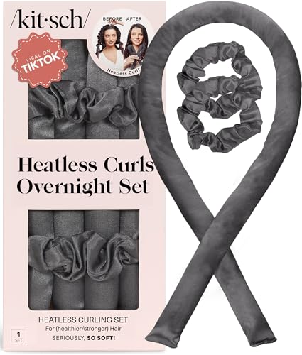 Kitsch Satin Heatless Curlers Set – Heatless Curls Overnight with 34' Hair Curler & 2 Satin...