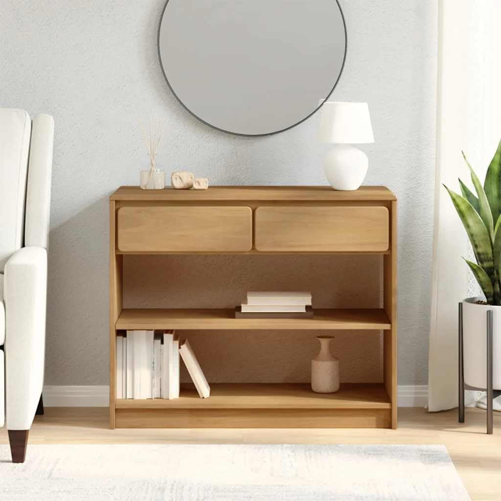 Mesa consola clásica de madera de pino en imitación de roble con espacio de almacenamiento, mesa consola 89