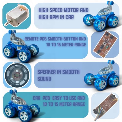 Image of SMART BOY 360-Degree Rotational High Speed 5 Way Remote Controlled Stunt Car Toy Vehicle with 3D Lightning and Musical for Boys Girls Kids - Rechargeable with USB Charging Cable (9802 - Blue)