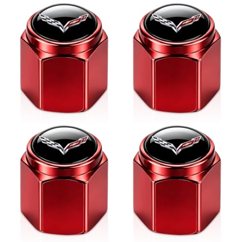 Image of Tire Valve Stem Caps Cover for Corvette Metal Car Wheel Air caps Auto Valve Stem Caps Accessories 4 Pack RED