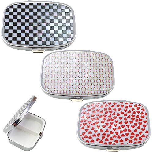 Feelairy - Pastillero portátil (3 unidades, metal, 2 compartimentos, con espejo, resistente al agua, tamaño pequeño, vitaminas, medicina, tableta, organizador para uso diario y de viaje Cover