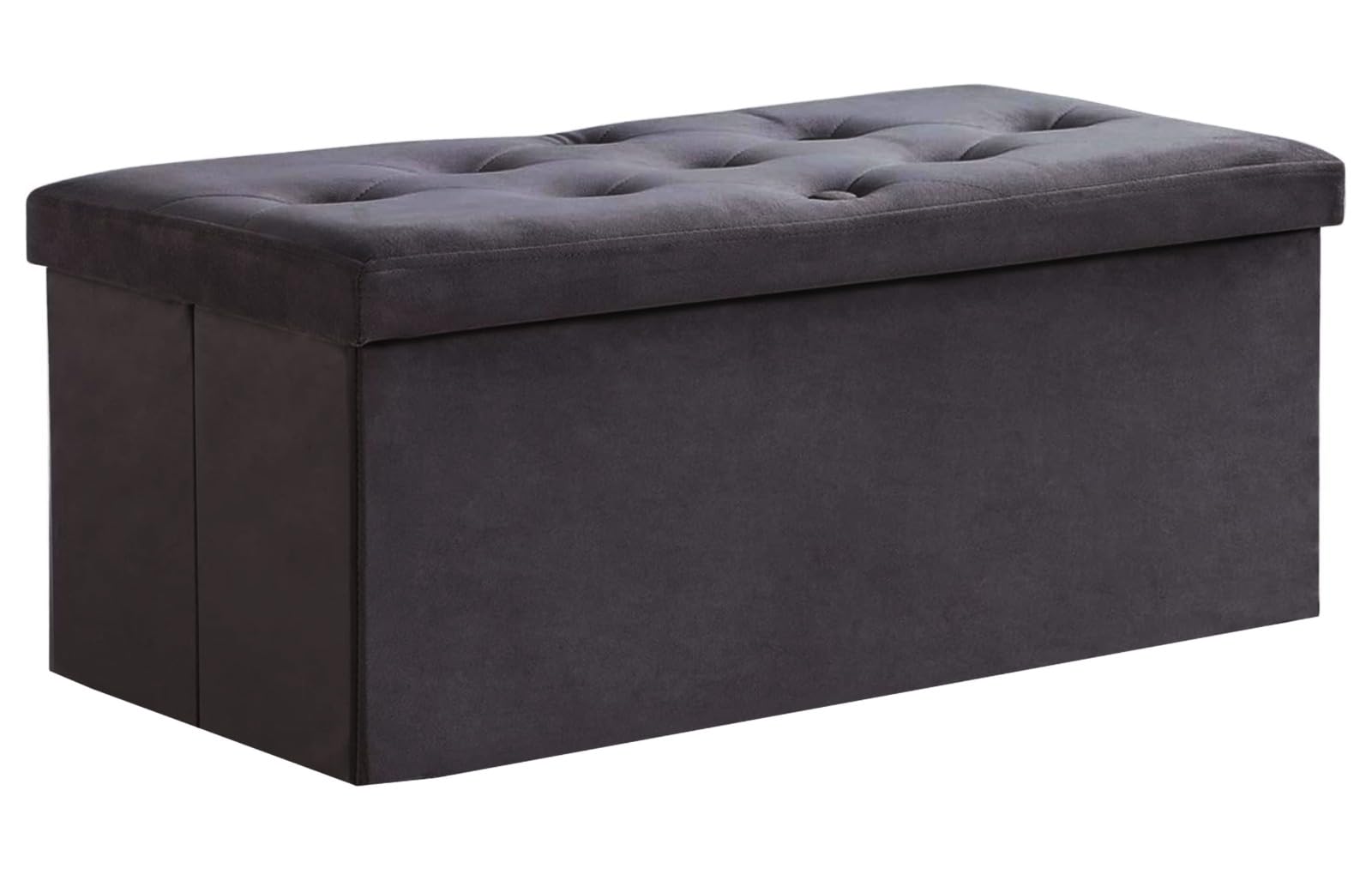 A406 Folding Ottoman Storage Box with Lids Pouffe Seat Stool Foot stool Storage Unit Bench Foot Rest Stool 38cm Grey Black Beige Green (Black-Velvet.76cm)