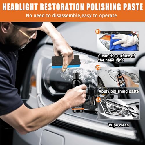 Image of Car Headlights Restoration Kit,Headlight Stain Remover, Headlight Polish Cleaner for Lights Repair with Scratch Removal, Easy to Apply, Long-Lasting Shine,100ml Cleaner with Sponge & Cloth